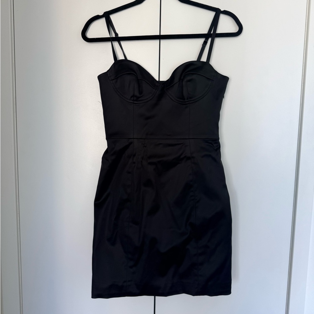 Babaton Black Satin Bustier Mini Dress